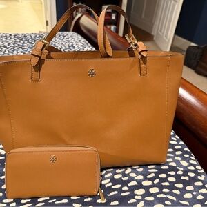 Tory Burch Brown Leather Tote and Wallet Set